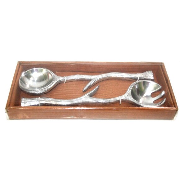Long Antler Aluminum Salad Serving Spoon Salad Serving Fork Servers Set 12 Inch - Picture 1 of 11